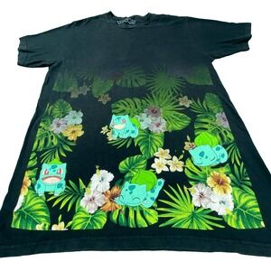 Pokémon Shirt Bulbasaur Men Medium Black Tropical Graphic Anime Gaming Ombre Tee